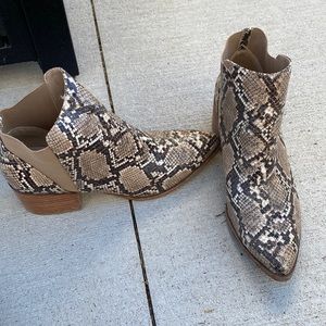 Chinese laundry snakeskin ankle booties.